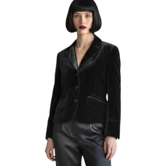 Anthropologie Odille Black Velvet Blazer SZ L Silk Gothic Victorian Vampire - Picture 14 of 14